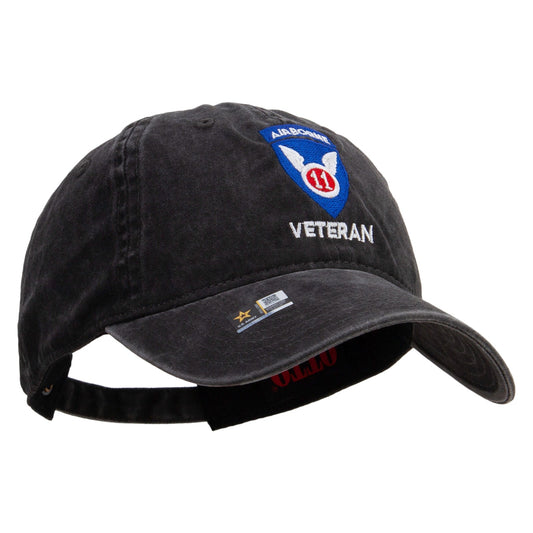 11th Airborne Division Veteran Embroidered Washed Solid Pigment Dyed Cotton Twill Brass Buckle Cap