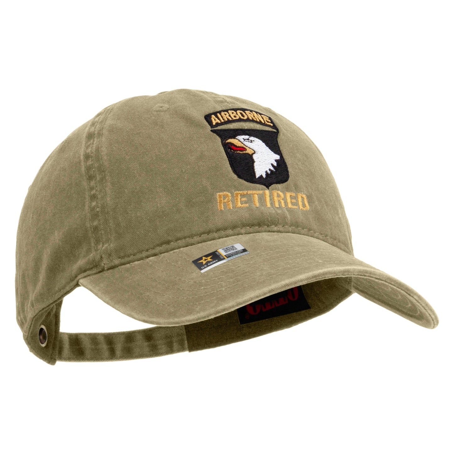 101st Airborne Retired Embroidered Washed Solid Pigment Dyed Cotton Twill Brass Buckle Cap