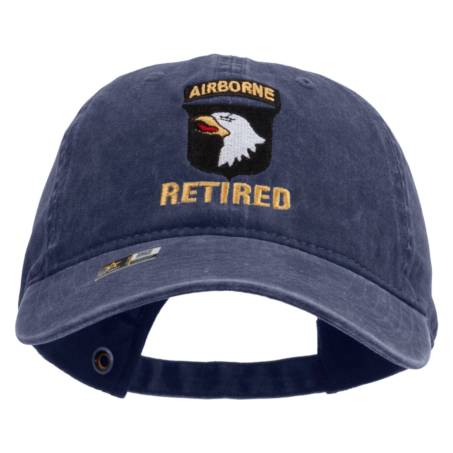 101st Airborne Retired Embroidered Washed Solid Pigment Dyed Cotton Twill Brass Buckle Cap