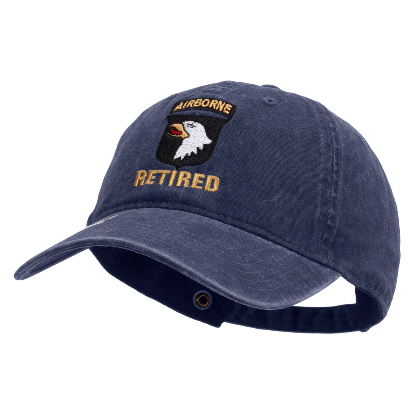 101st Airborne Retired Embroidered Washed Solid Pigment Dyed Cotton Twill Brass Buckle Cap