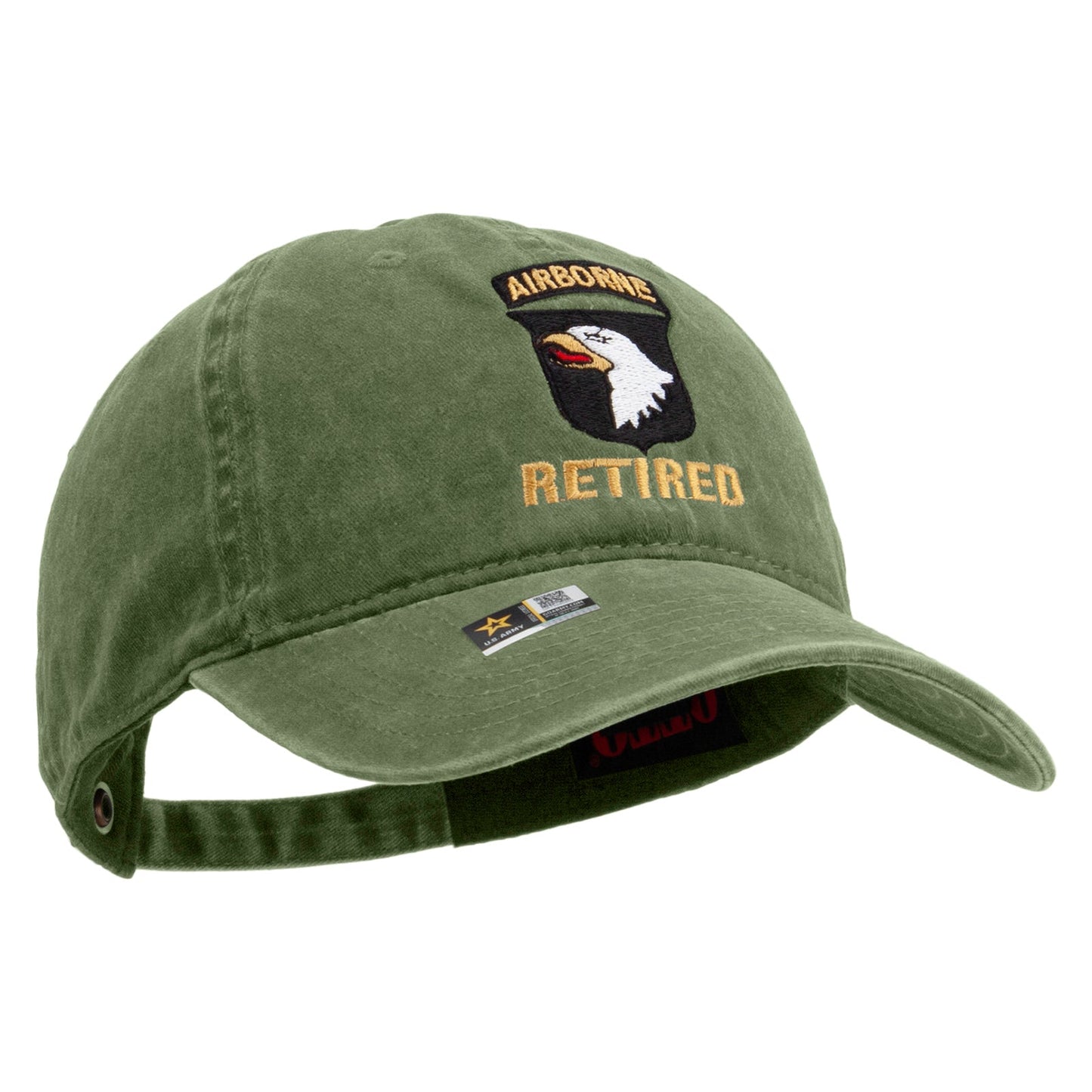 101st Airborne Retired Embroidered Washed Solid Pigment Dyed Cotton Twill Brass Buckle Cap
