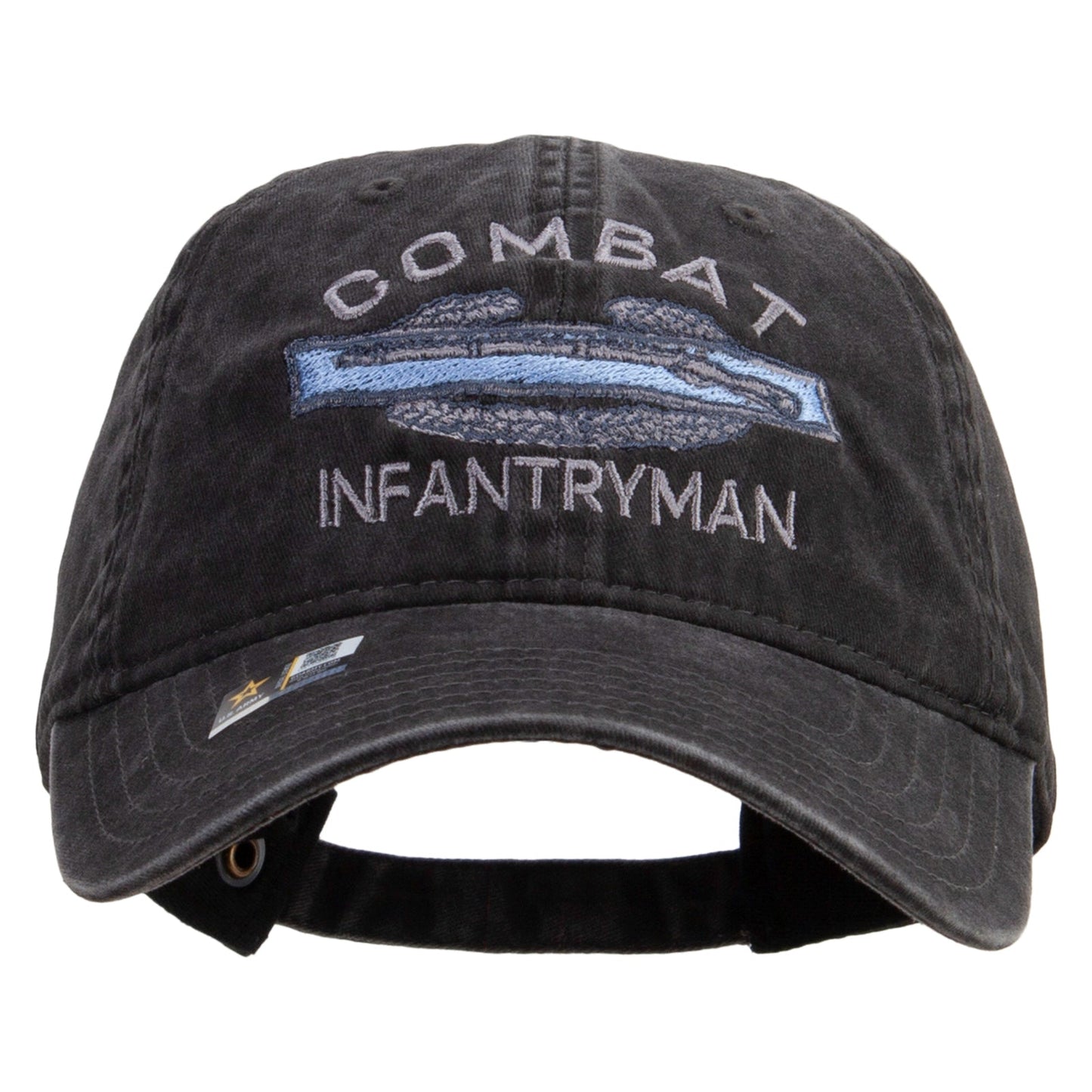 Combat Infantryman Embroidered Washed Solid Pigment Dyed Cotton Twill Brass Buckle Cap