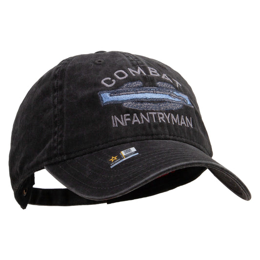 Combat Infantryman Embroidered Washed Solid Pigment Dyed Cotton Twill Brass Buckle Cap