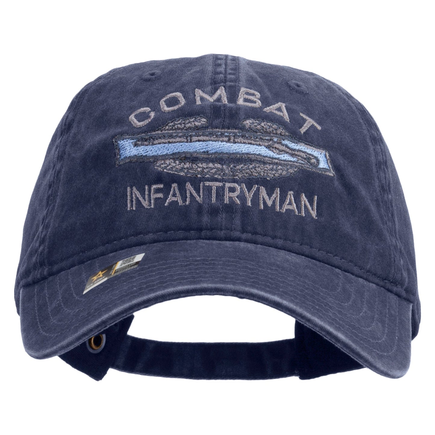 Combat Infantryman Embroidered Washed Solid Pigment Dyed Cotton Twill Brass Buckle Cap