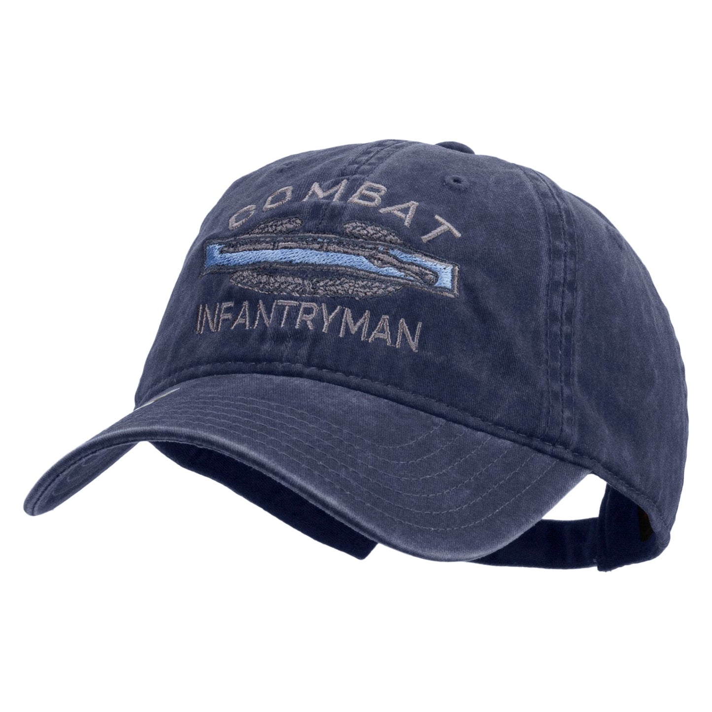 Combat Infantryman Embroidered Washed Solid Pigment Dyed Cotton Twill Brass Buckle Cap