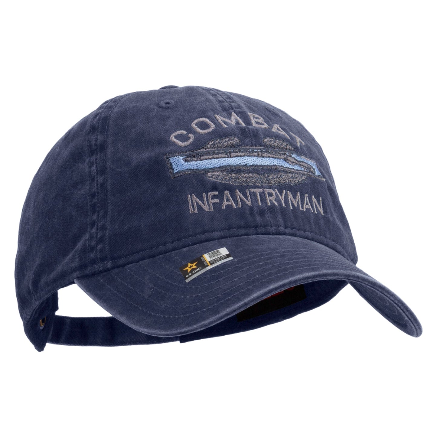 Combat Infantryman Embroidered Washed Solid Pigment Dyed Cotton Twill Brass Buckle Cap