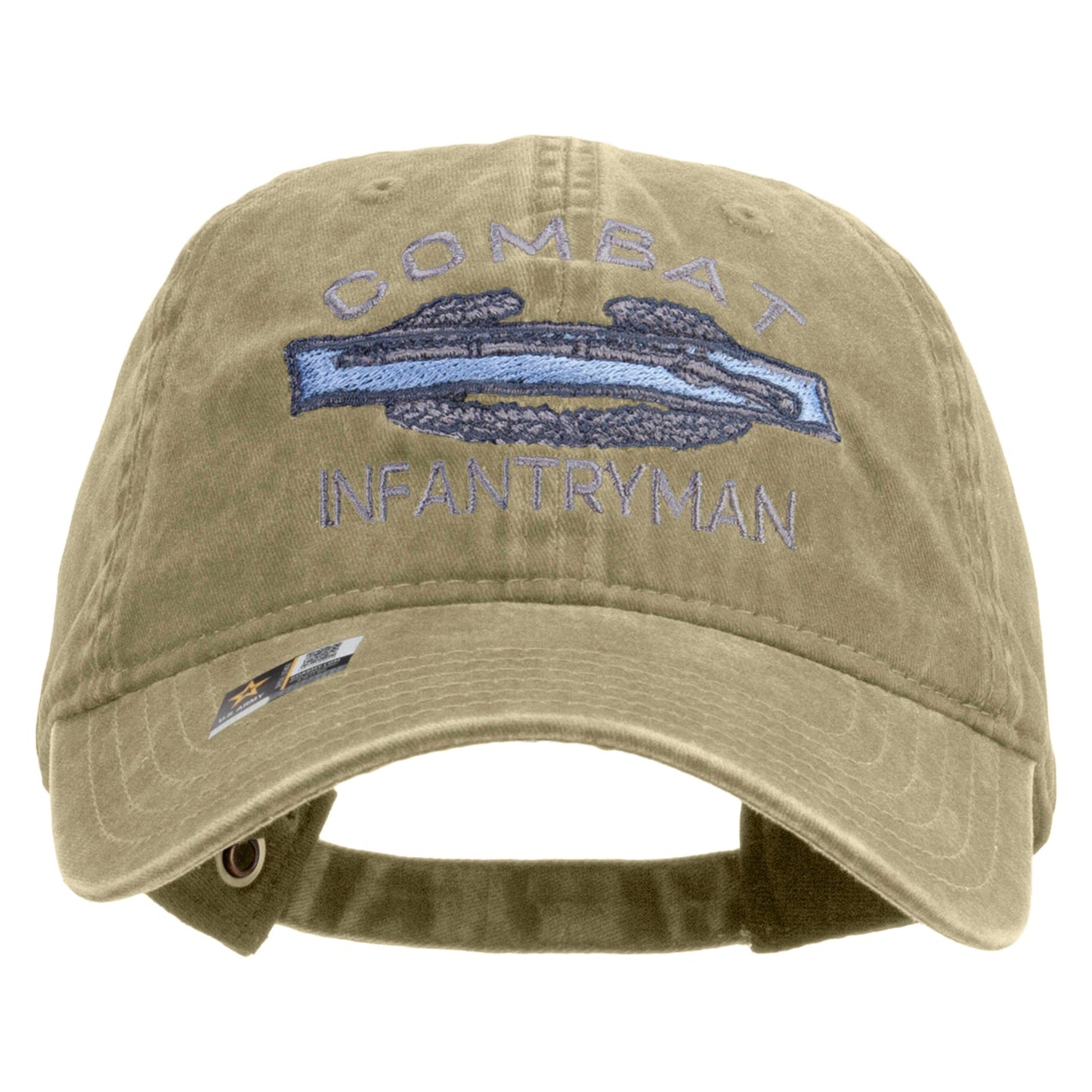 Combat Infantryman Embroidered Washed Solid Pigment Dyed Cotton Twill Brass Buckle Cap