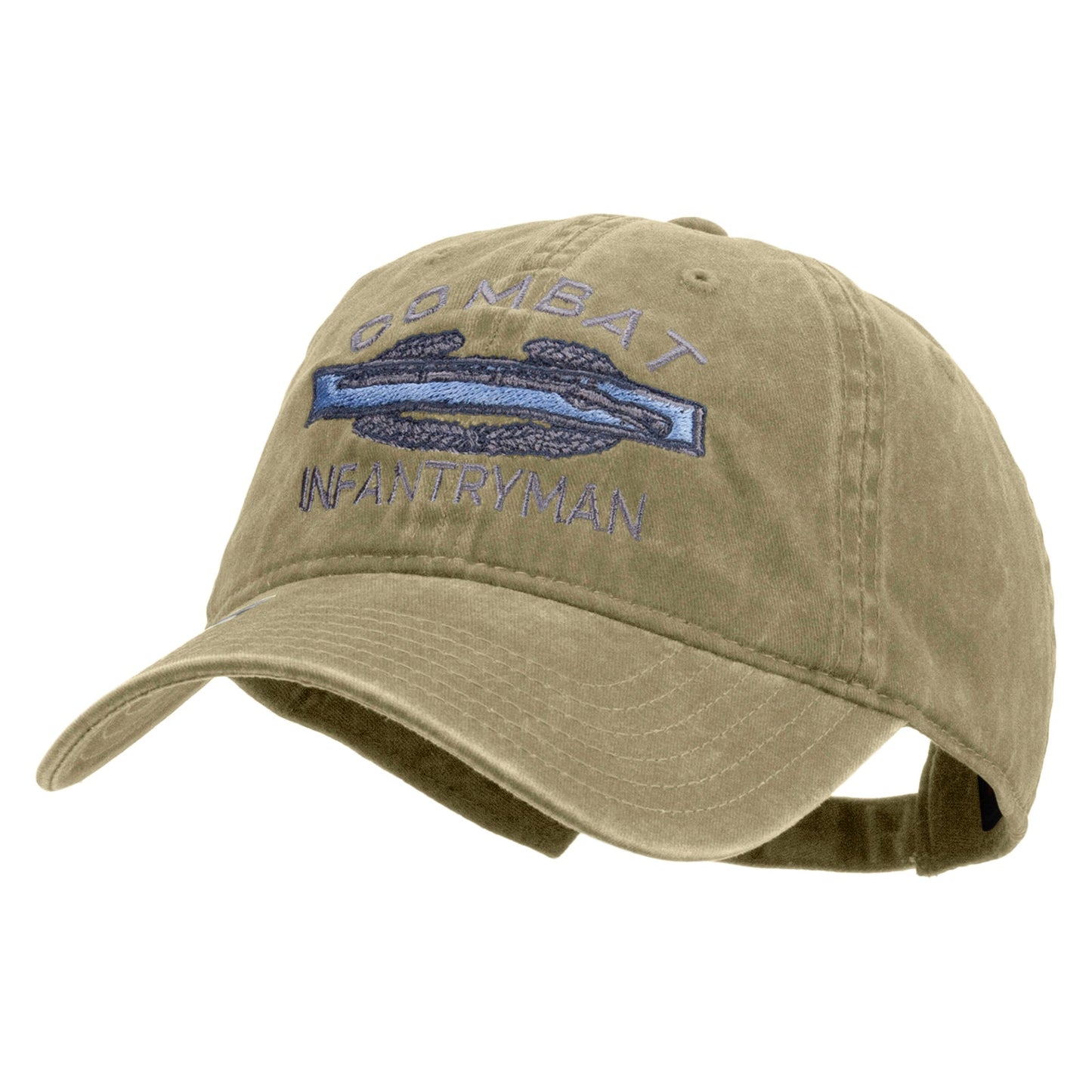 Combat Infantryman Embroidered Washed Solid Pigment Dyed Cotton Twill Brass Buckle Cap