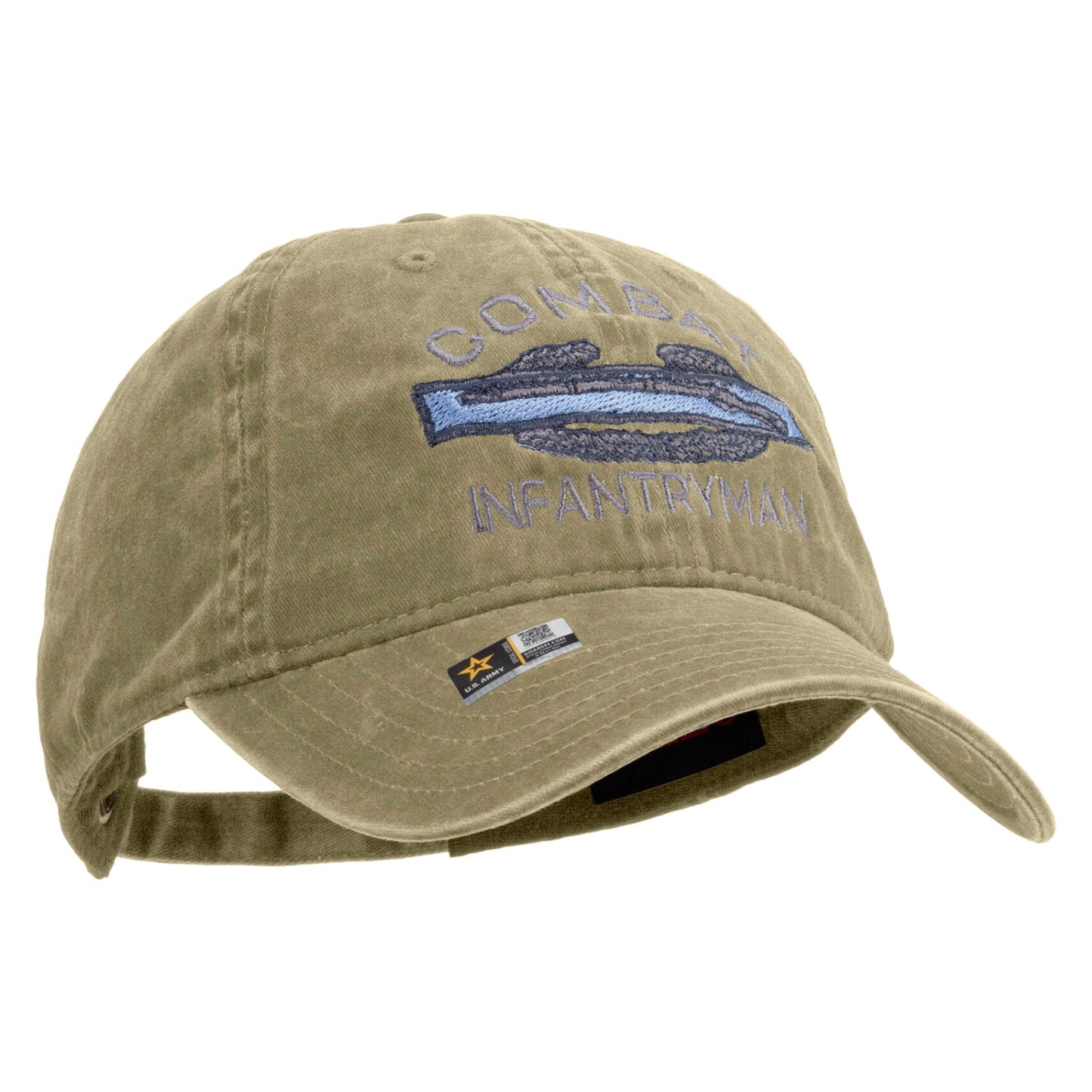 Combat Infantryman Embroidered Washed Solid Pigment Dyed Cotton Twill Brass Buckle Cap