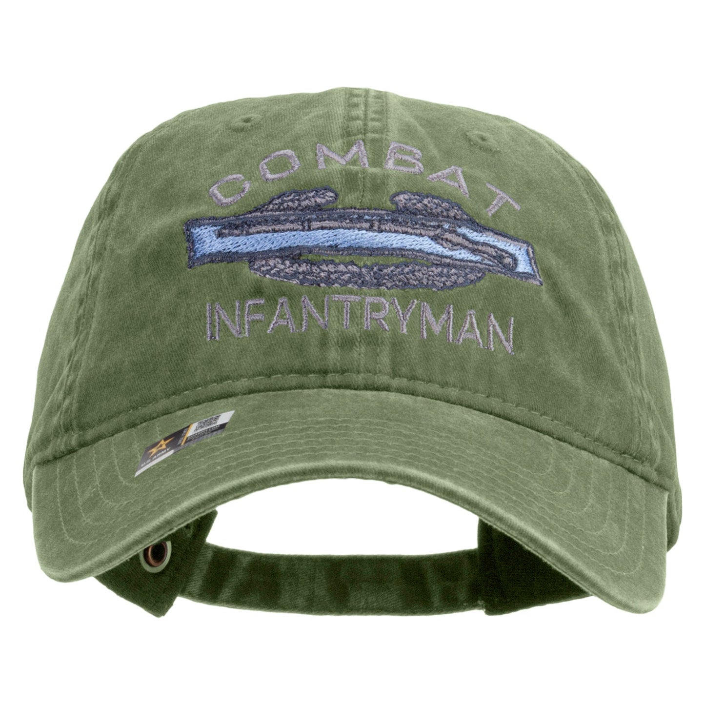 Combat Infantryman Embroidered Washed Solid Pigment Dyed Cotton Twill Brass Buckle Cap