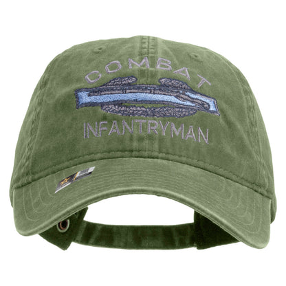 Combat Infantryman Embroidered Washed Solid Pigment Dyed Cotton Twill Brass Buckle Cap