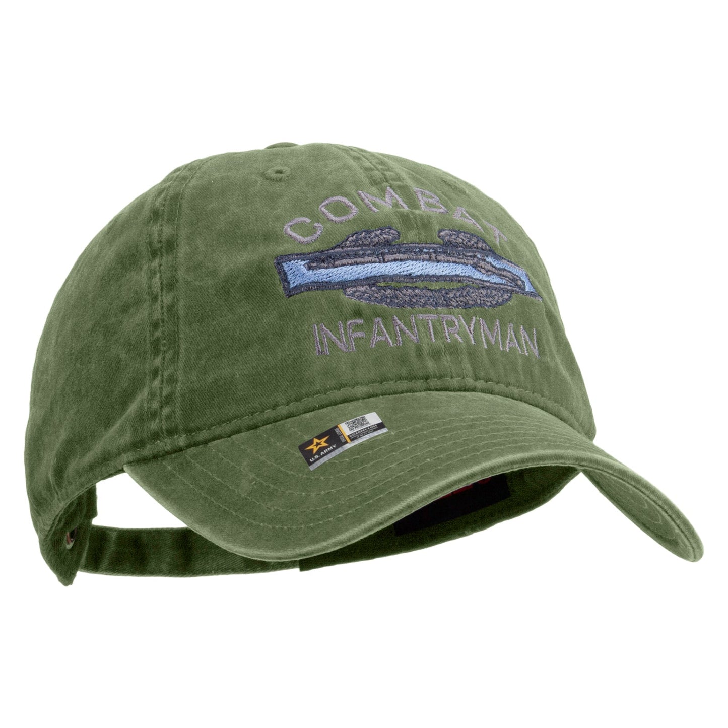 Combat Infantryman Embroidered Washed Solid Pigment Dyed Cotton Twill Brass Buckle Cap