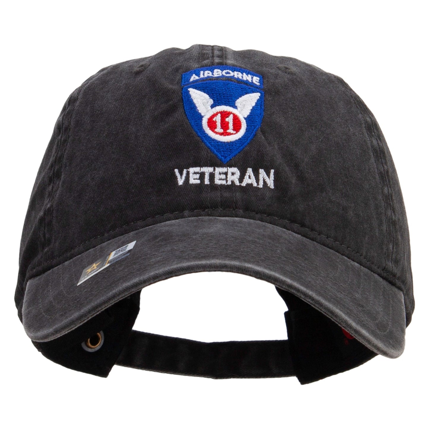 11th Airborne Division Veteran Embroidered Washed Solid Pigment Dyed Cotton Twill Brass Buckle Cap