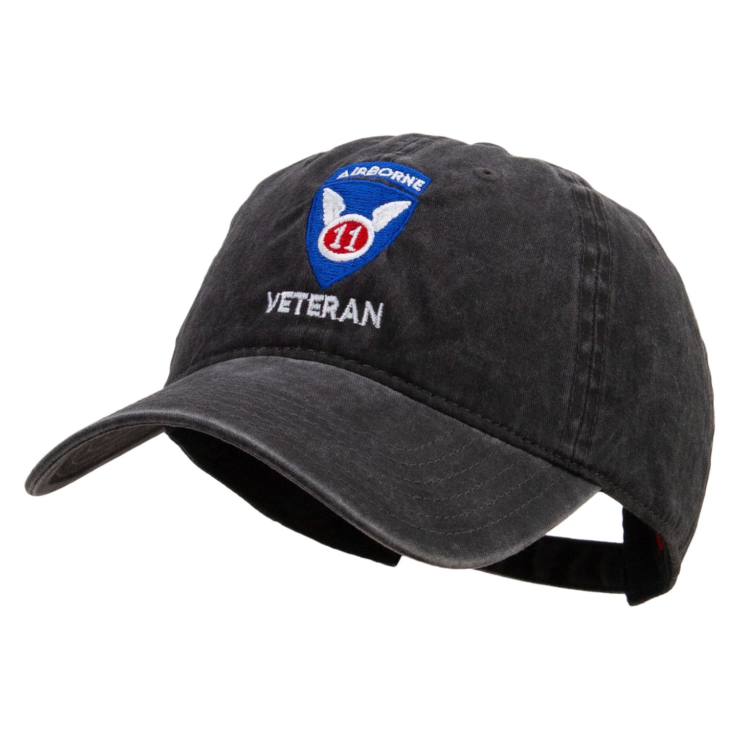 11th Airborne Division Veteran Embroidered Washed Solid Pigment Dyed Cotton Twill Brass Buckle Cap