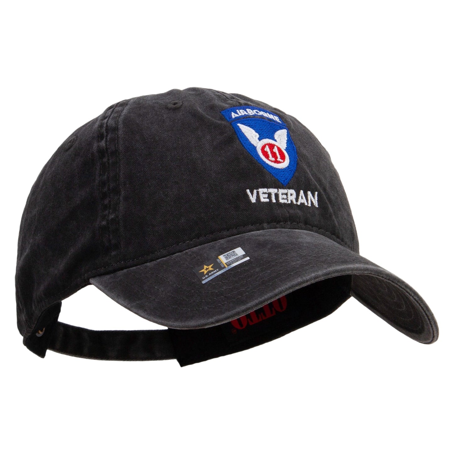 11th Airborne Division Veteran Embroidered Washed Solid Pigment Dyed Cotton Twill Brass Buckle Cap