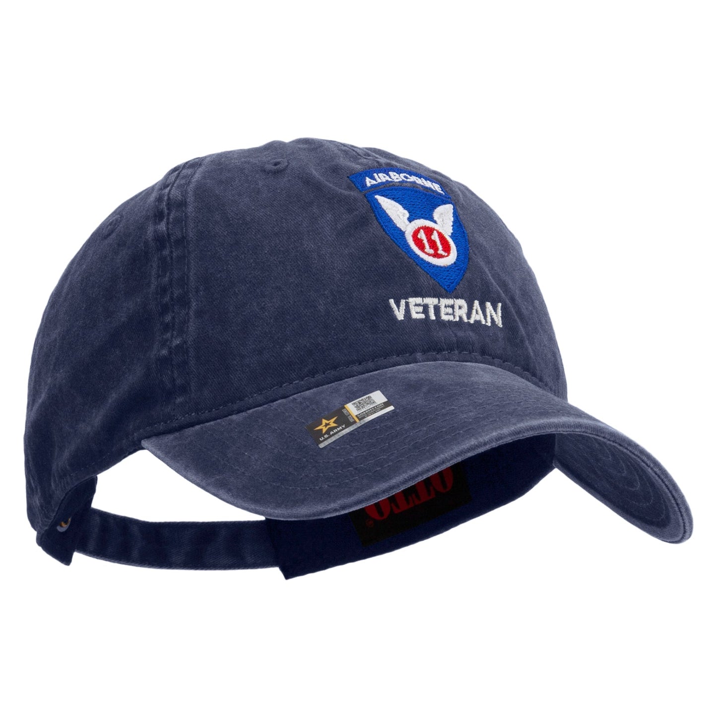 11th Airborne Division Veteran Embroidered Washed Solid Pigment Dyed Cotton Twill Brass Buckle Cap