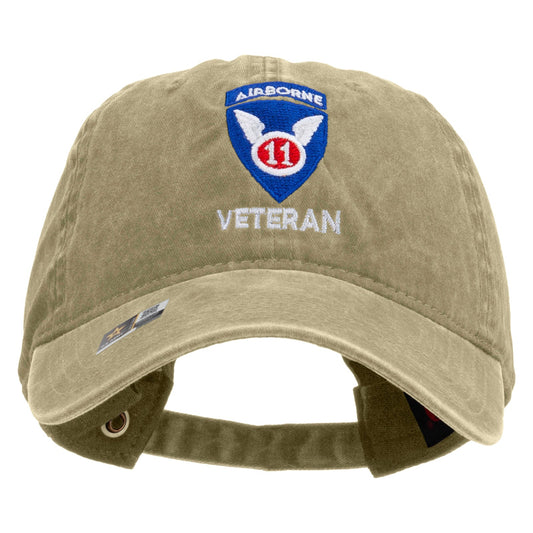 11th Airborne Division Veteran Embroidered Washed Solid Pigment Dyed Cotton Twill Brass Buckle Cap