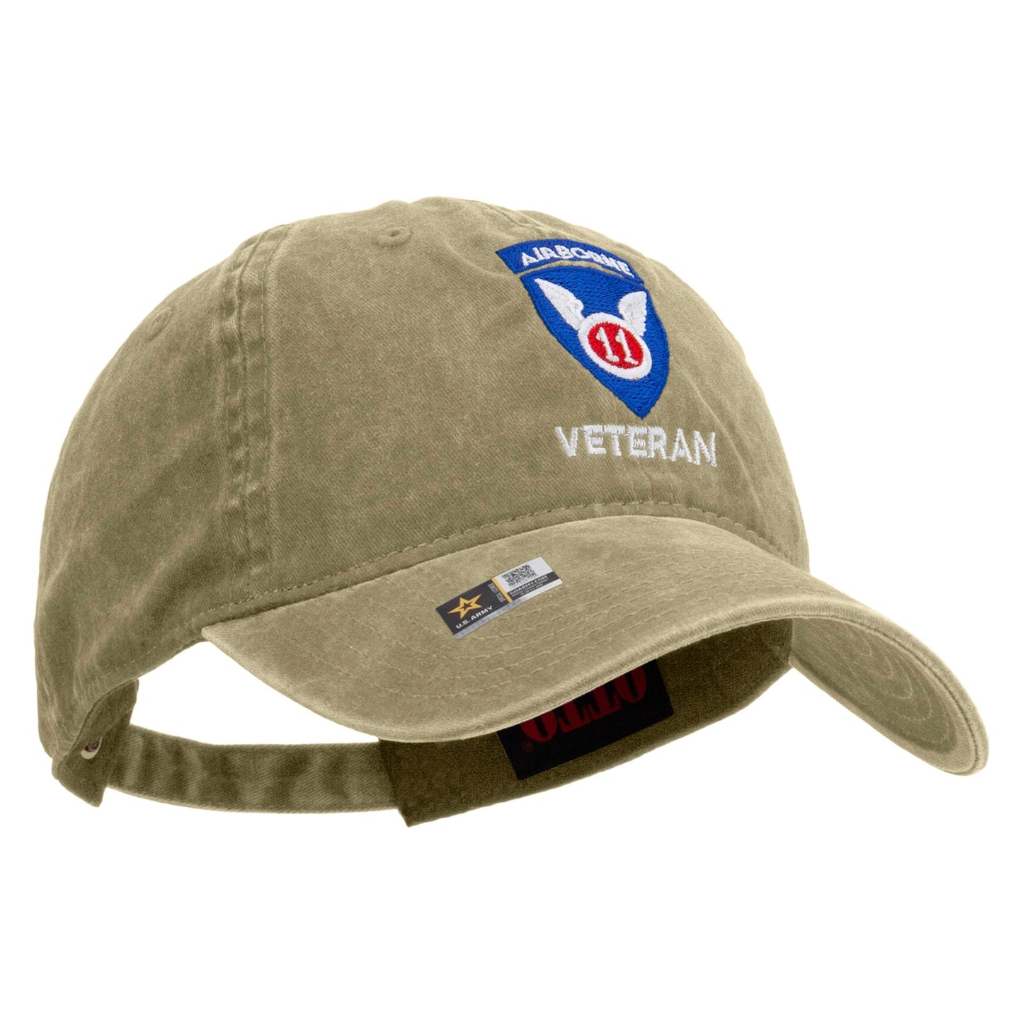 11th Airborne Division Veteran Embroidered Washed Solid Pigment Dyed Cotton Twill Brass Buckle Cap