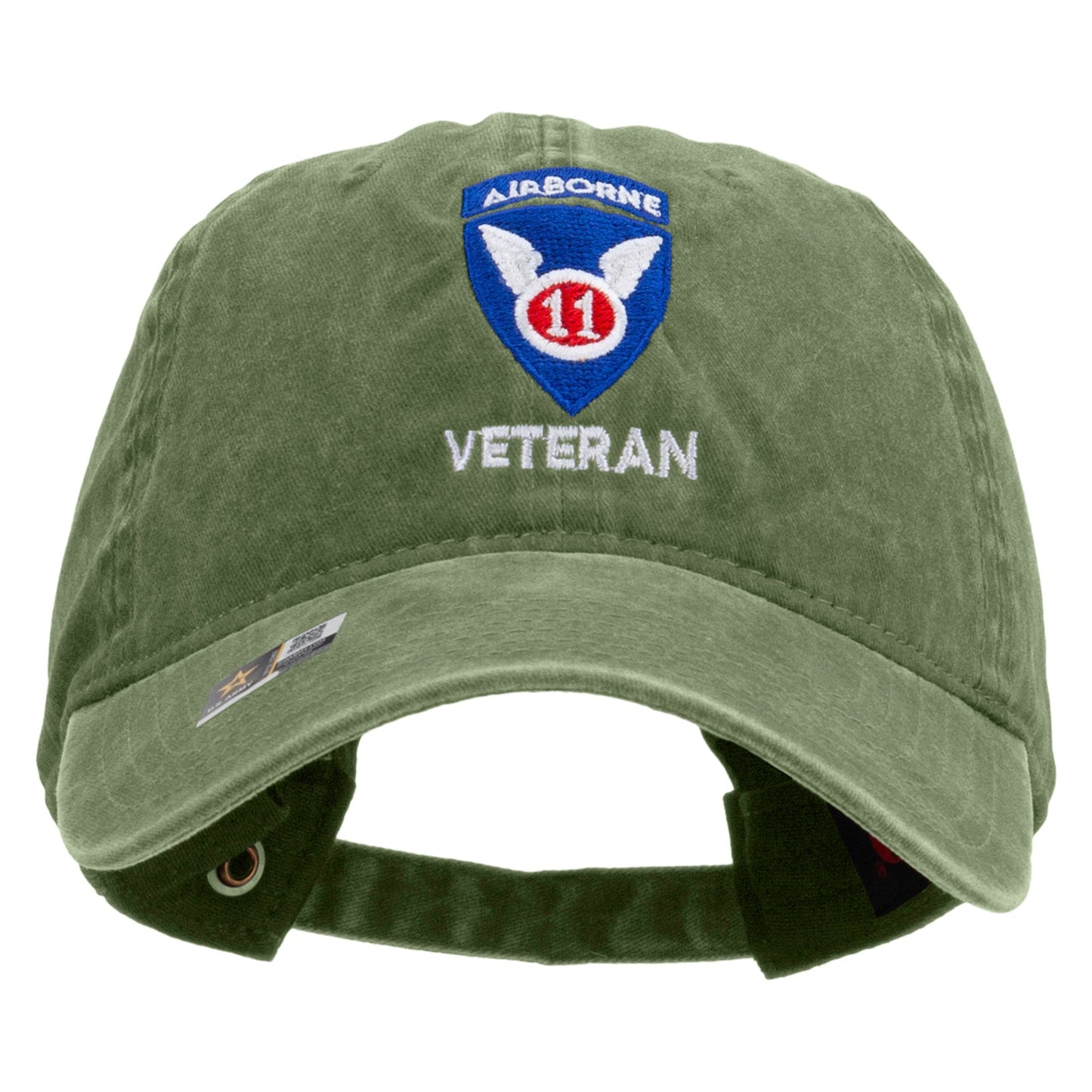 11th Airborne Division Veteran Embroidered Washed Solid Pigment Dyed Cotton Twill Brass Buckle Cap