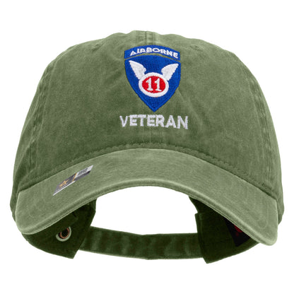 11th Airborne Division Veteran Embroidered Washed Solid Pigment Dyed Cotton Twill Brass Buckle Cap