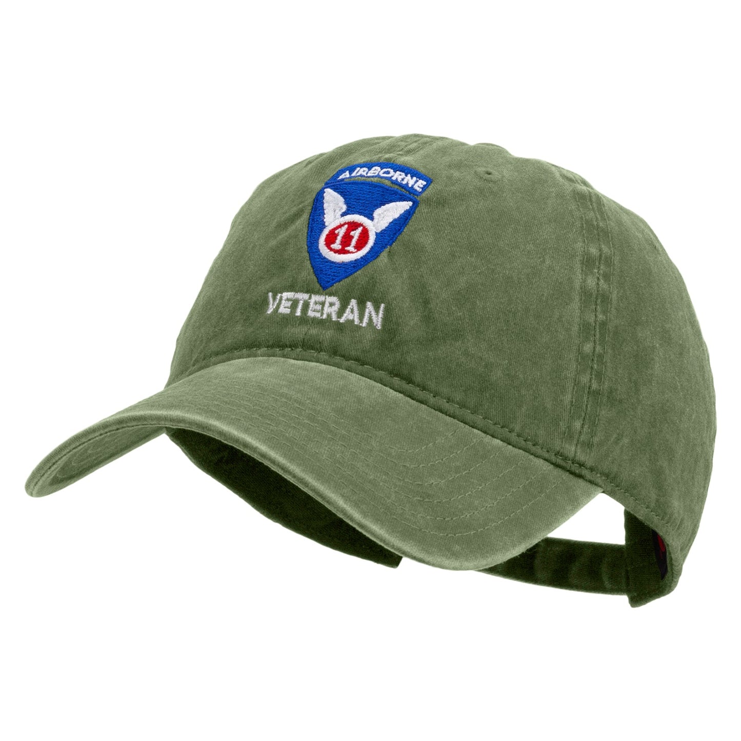 11th Airborne Division Veteran Embroidered Washed Solid Pigment Dyed Cotton Twill Brass Buckle Cap
