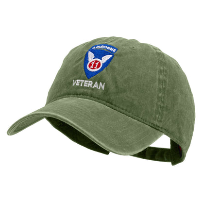 11th Airborne Division Veteran Embroidered Washed Solid Pigment Dyed Cotton Twill Brass Buckle Cap