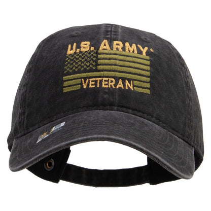 U.S. Army Veteran Flag Embroidered Washed Solid Pigment Dyed Cotton Twill Brass Buckle Cap