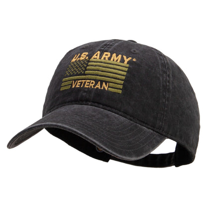 U.S. Army Veteran Flag Embroidered Washed Solid Pigment Dyed Cotton Twill Brass Buckle Cap