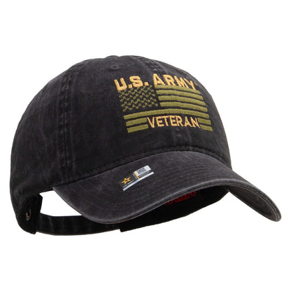 U.S. Army Veteran Flag Embroidered Washed Solid Pigment Dyed Cotton Twill Brass Buckle Cap