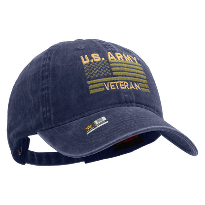 U.S. Army Veteran Flag Embroidered Washed Solid Pigment Dyed Cotton Twill Brass Buckle Cap
