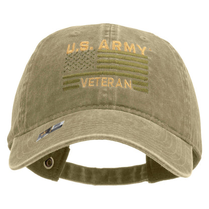 U.S. Army Veteran Flag Embroidered Washed Solid Pigment Dyed Cotton Twill Brass Buckle Cap