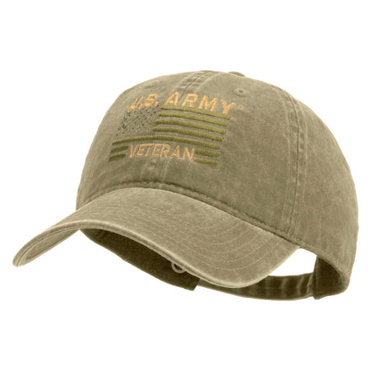 U.S. Army Veteran Flag Embroidered Washed Solid Pigment Dyed Cotton Twill Brass Buckle Cap
