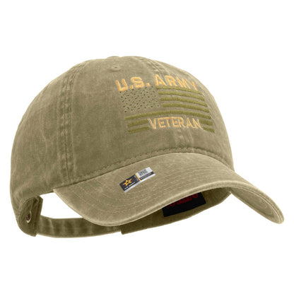 U.S. Army Veteran Flag Embroidered Washed Solid Pigment Dyed Cotton Twill Brass Buckle Cap