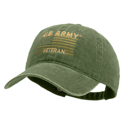 U.S. Army Veteran Flag Embroidered Washed Solid Pigment Dyed Cotton Twill Brass Buckle Cap