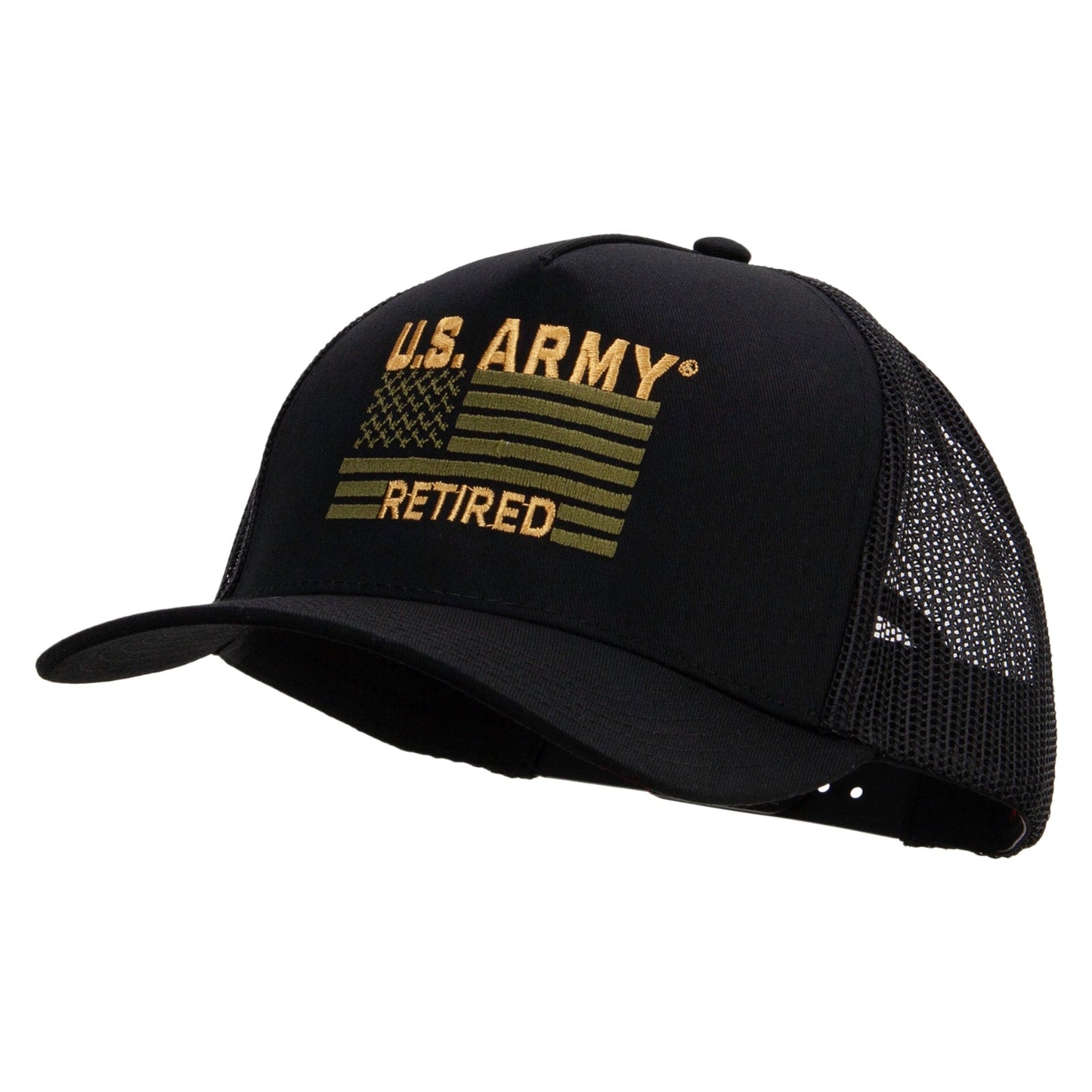U.S. Army Retired Flag Embroidered Twill 5 panel Mesh Back Cap
