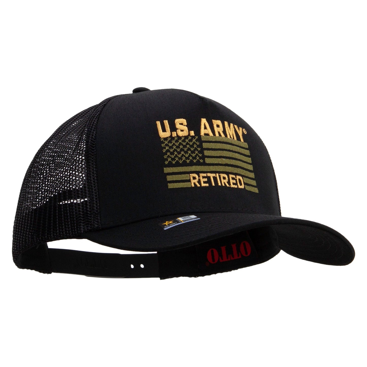 U.S. Army Retired Flag Embroidered Twill 5 panel Mesh Back Cap
