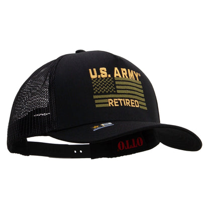 U.S. Army Retired Flag Embroidered Twill 5 panel Mesh Back Cap
