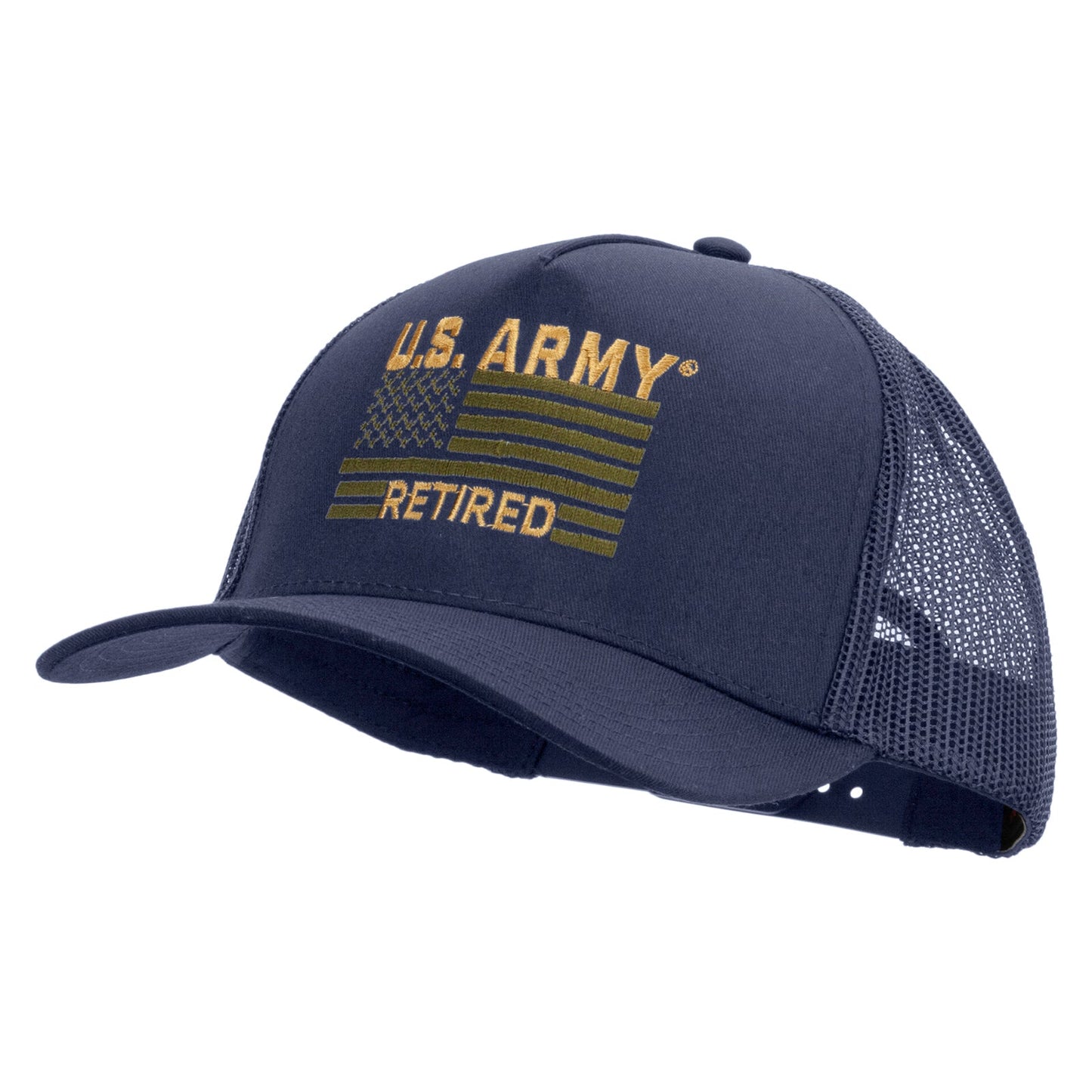 U.S. Army Retired Flag Embroidered Twill 5 panel Mesh Back Cap