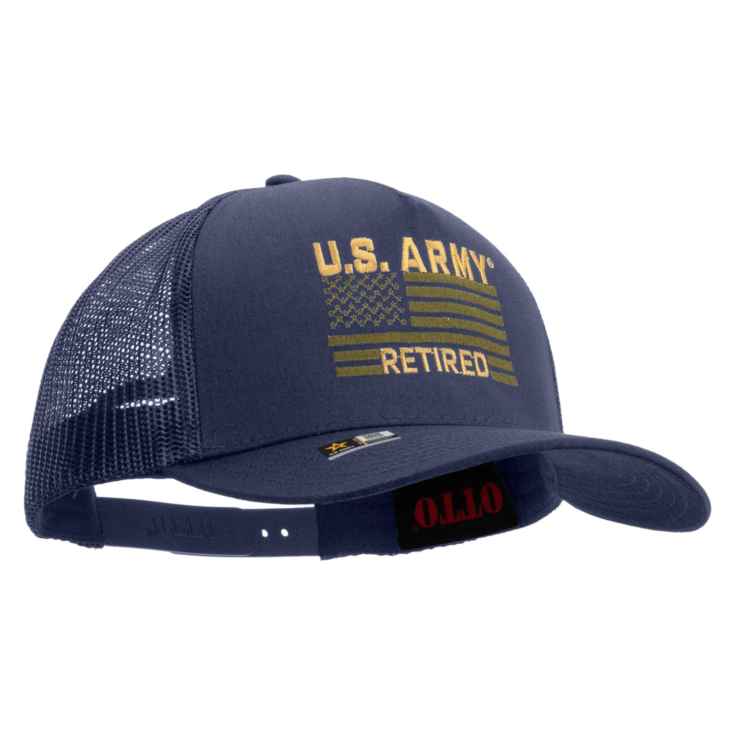 U.S. Army Retired Flag Embroidered Twill 5 panel Mesh Back Cap