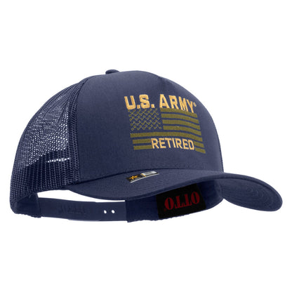 U.S. Army Retired Flag Embroidered Twill 5 panel Mesh Back Cap