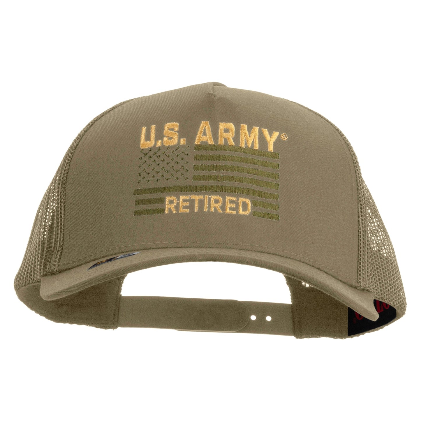 U.S. Army Retired Flag Embroidered Twill 5 panel Mesh Back Cap