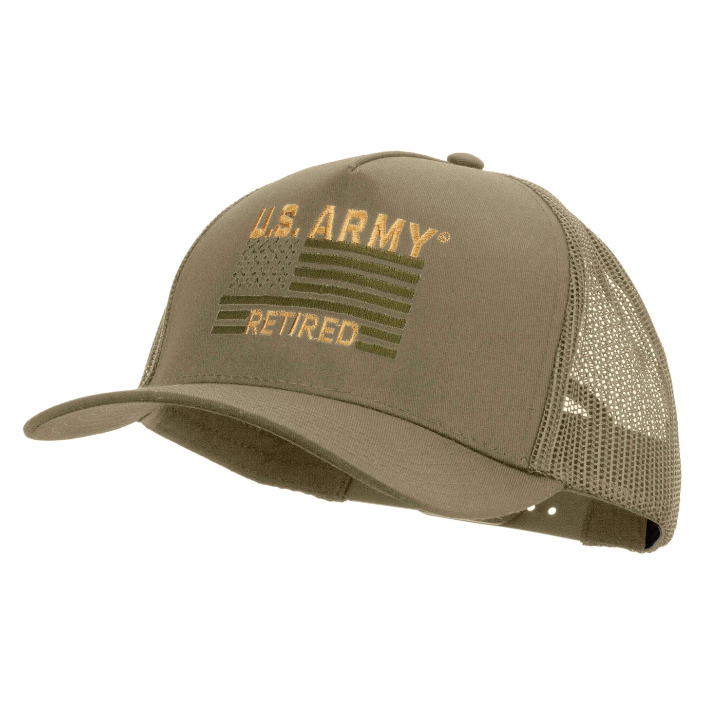 U.S. Army Retired Flag Embroidered Twill 5 panel Mesh Back Cap