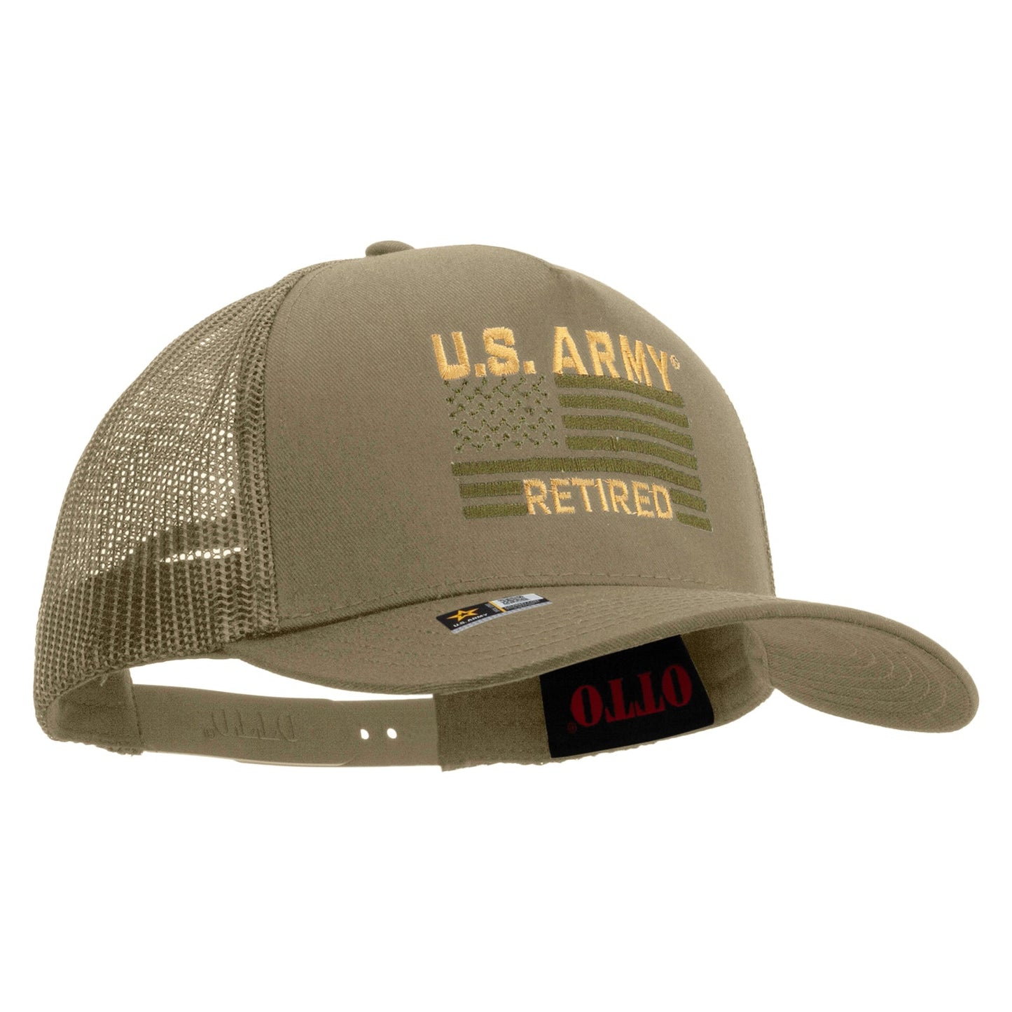 U.S. Army Retired Flag Embroidered Twill 5 panel Mesh Back Cap