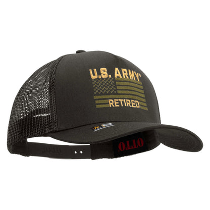 U.S. Army Retired Flag Embroidered Twill 5 panel Mesh Back Cap