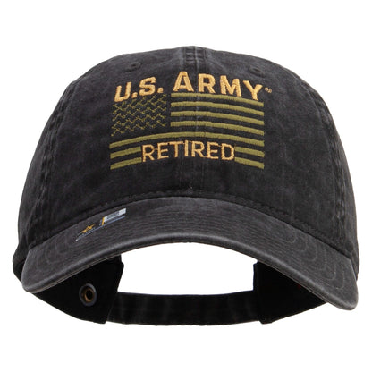 U.S. Army Retired Flag Embroidered Washed Solid Pigment Dyed Cotton Twill Brass Buckle Cap