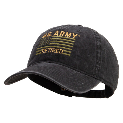 U.S. Army Retired Flag Embroidered Washed Solid Pigment Dyed Cotton Twill Brass Buckle Cap