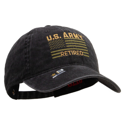 U.S. Army Retired Flag Embroidered Washed Solid Pigment Dyed Cotton Twill Brass Buckle Cap