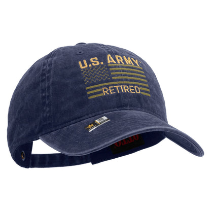 U.S. Army Retired Flag Embroidered Washed Solid Pigment Dyed Cotton Twill Brass Buckle Cap