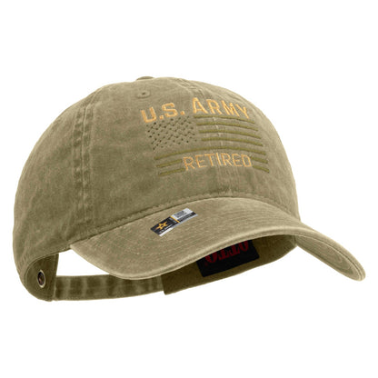 U.S. Army Retired Flag Embroidered Washed Solid Pigment Dyed Cotton Twill Brass Buckle Cap