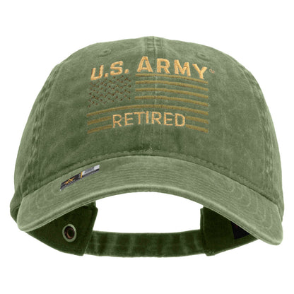 U.S. Army Retired Flag Embroidered Washed Solid Pigment Dyed Cotton Twill Brass Buckle Cap